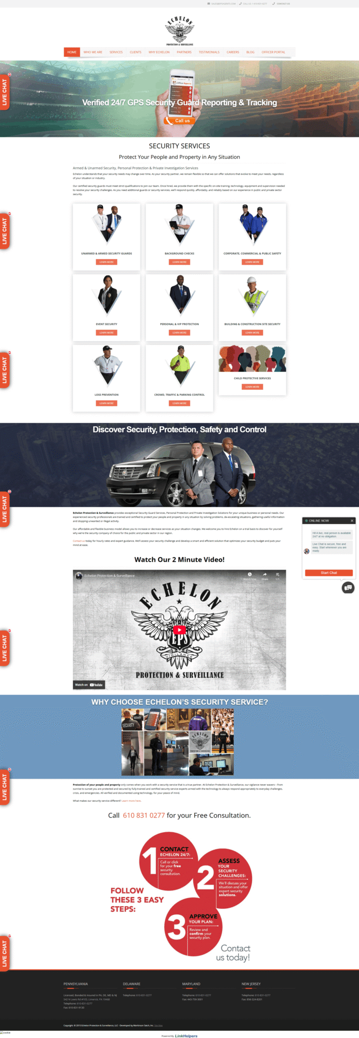 Echelon Protection website redesign before and after comparison showcasing improved design, user experience, and mobile optimization for security services.