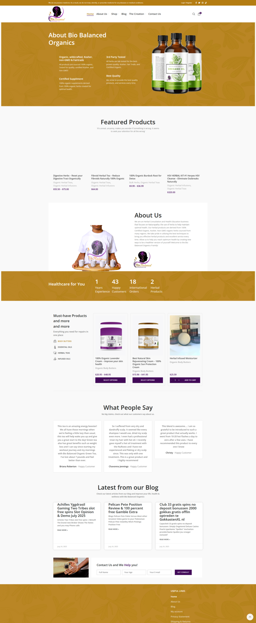 Before and after comparison of Bio Balanced Organics website redesign, showcasing improved design, usability, and modern branding.