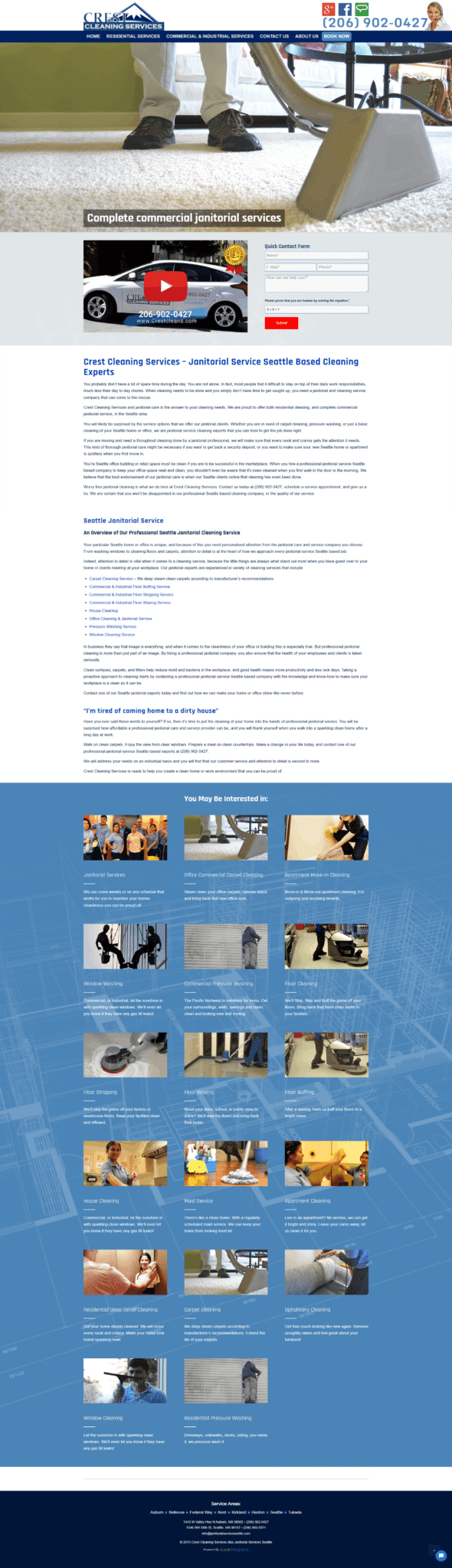 Before and after comparison of Crest Cleaning Services' website redesign, showcasing modernized layout, improved usability, and enhanced brand presence for a local security camera installation company.