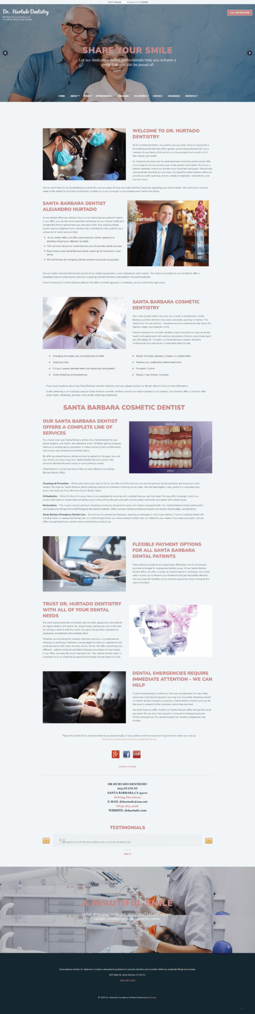 Before and after images showcasing the transformation of Dr. Hurtado Dentistry's website, highlighting modern design and improved user experience for enhanced dental service visibility.
