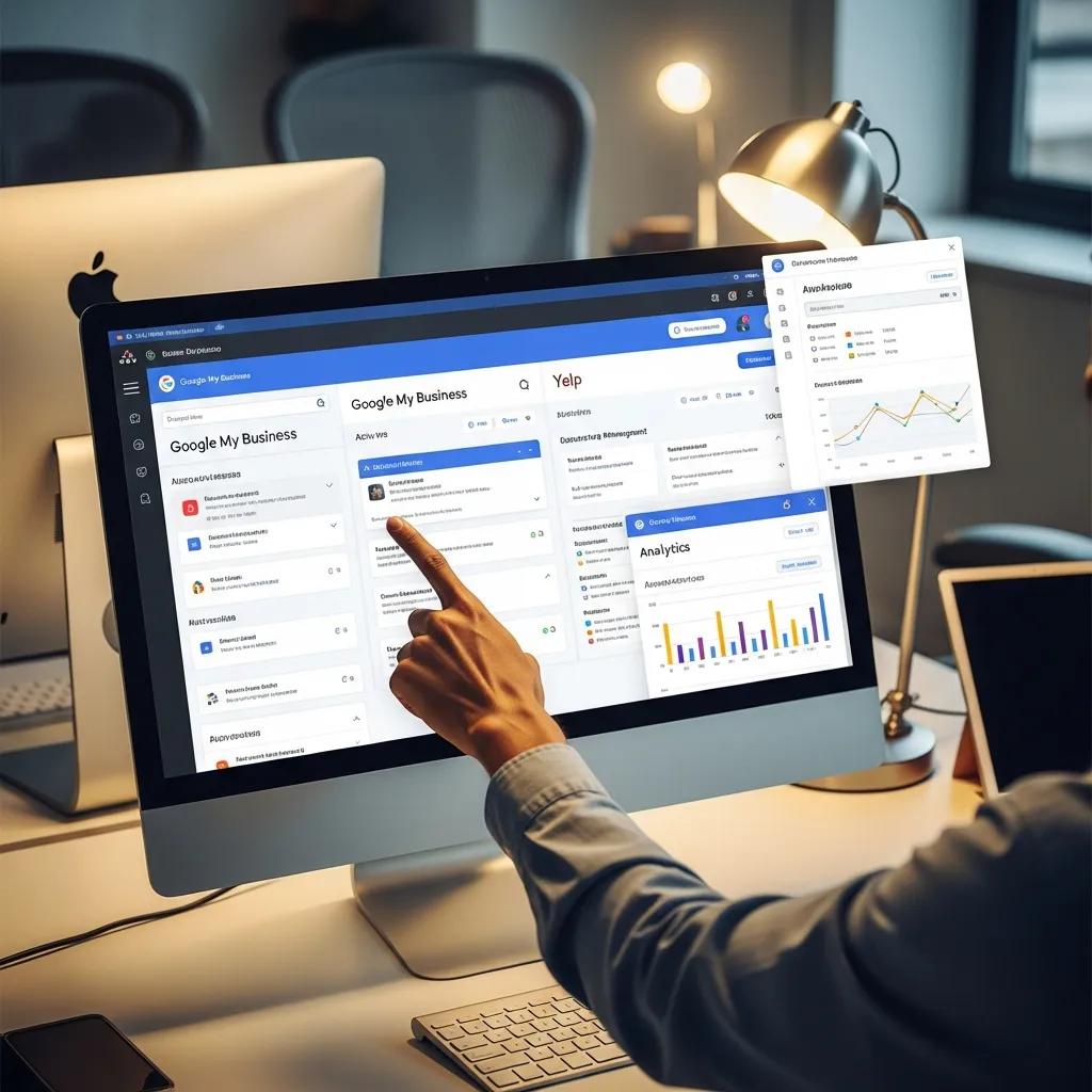 Business listing management software displayed on a computer screen