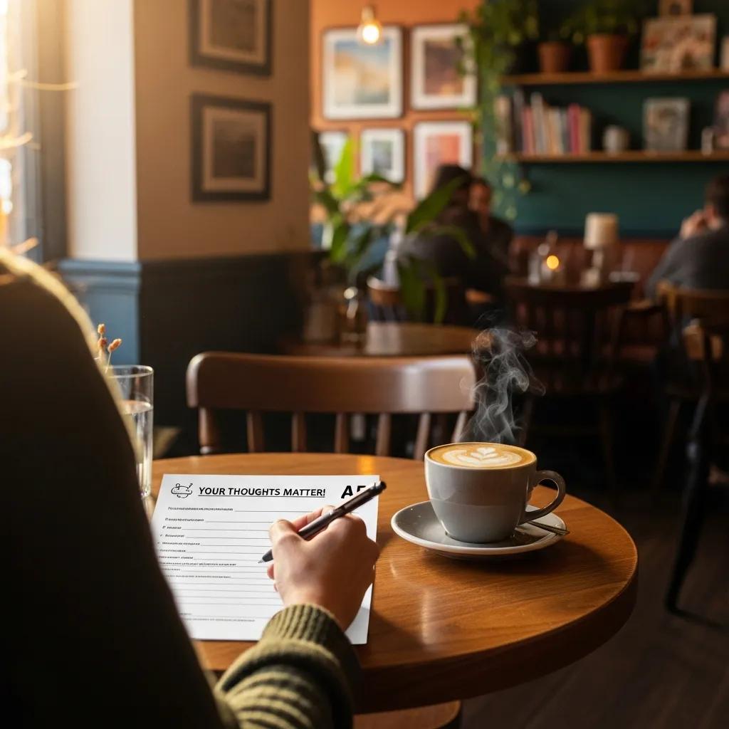 Customer providing feedback in a cozy café, highlighting the importance of customer engagement