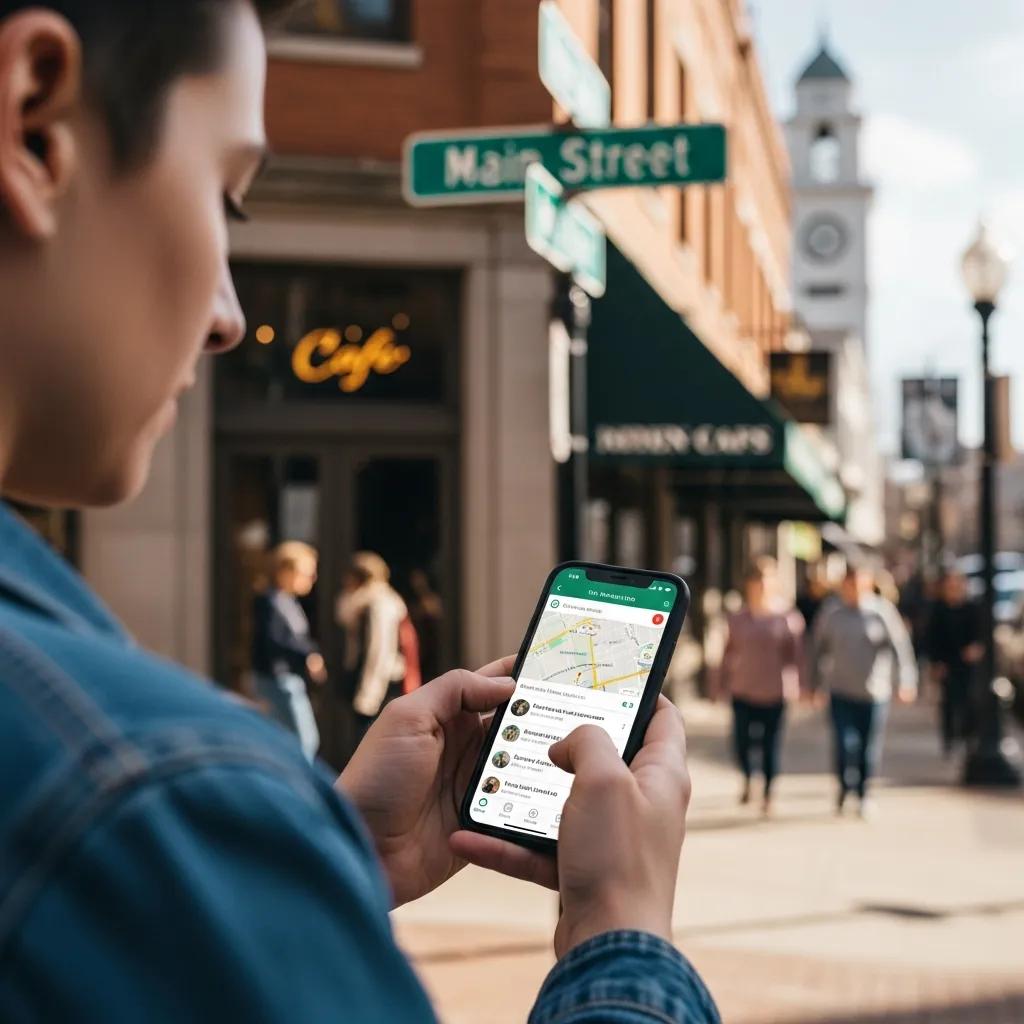 Person checking local business listings on a smartphone in a local environment