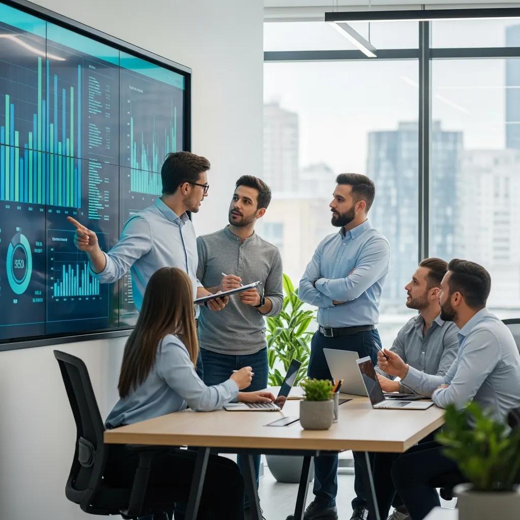 SEO professionals collaborating on strategies to enhance local business visibility