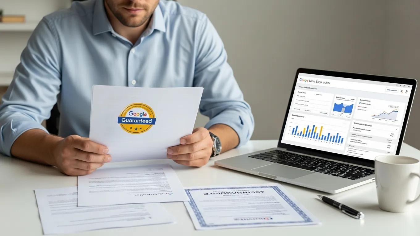 Business owner reviewing documentation for Google Guaranteed badge verification process